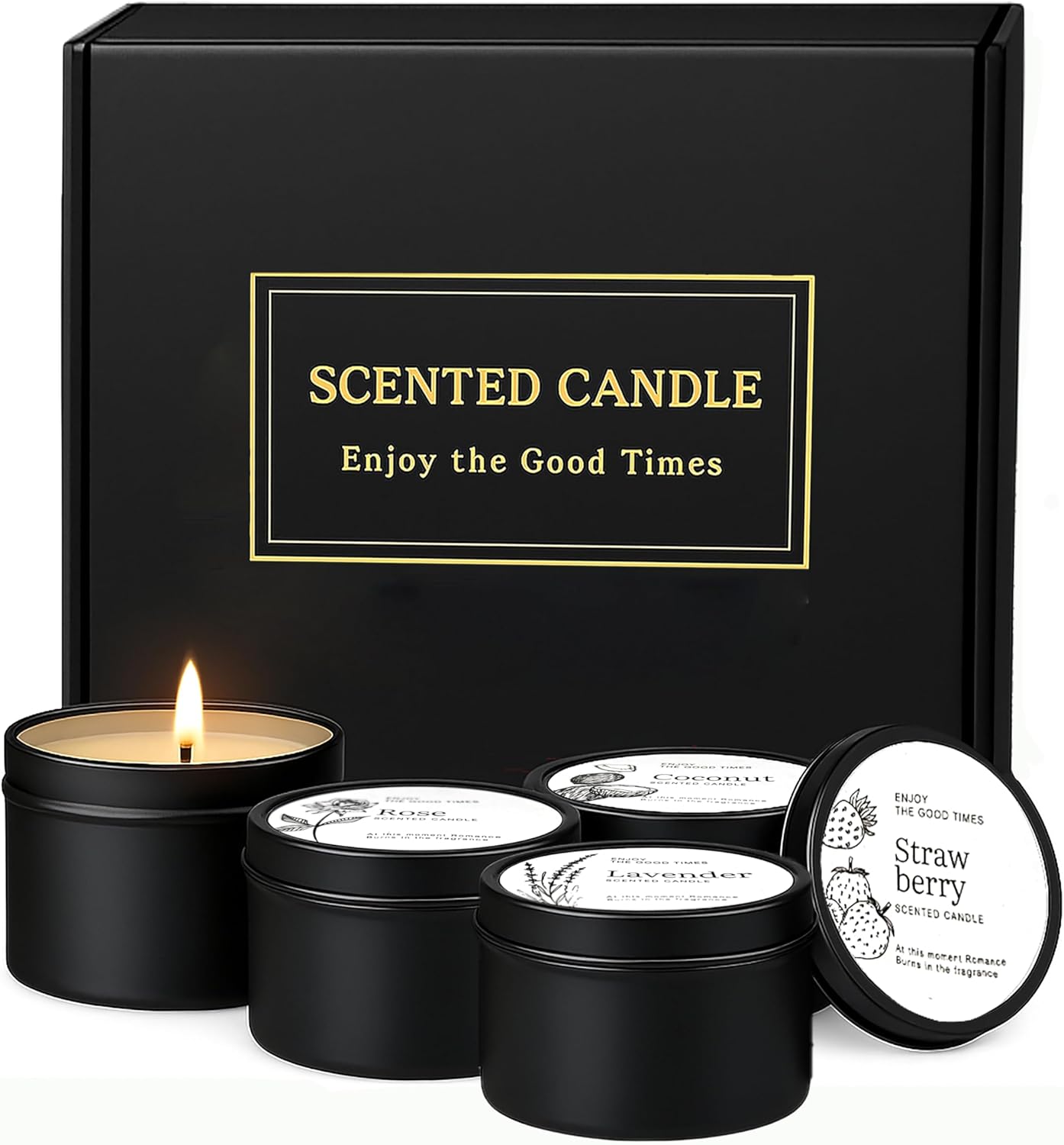 Scented Candles Gift Set for Women – Soy Wax Small Candle Set with Lavender, Rose, Coconut & Strawberry – Birthday Gifts for Women, Relaxing Aromatherapy Candles, Home Décor & Holiday Gift Set