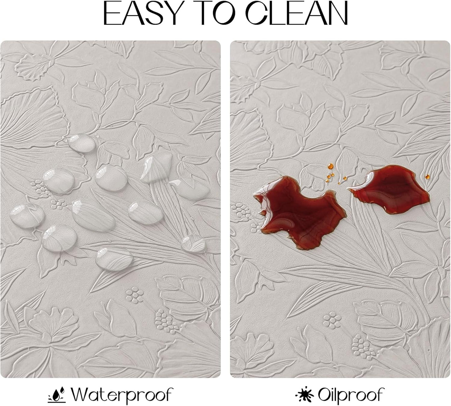 Romanstile Vinyl Placemats Set of 8-12 X 18 Inch - Heat Resistant Non-Slip Embossed Floral Place Mats 100% Waterproof Oilproof Wipeable Faux Leather Table Mats for Kitchen/Dining/Party, LightGrey