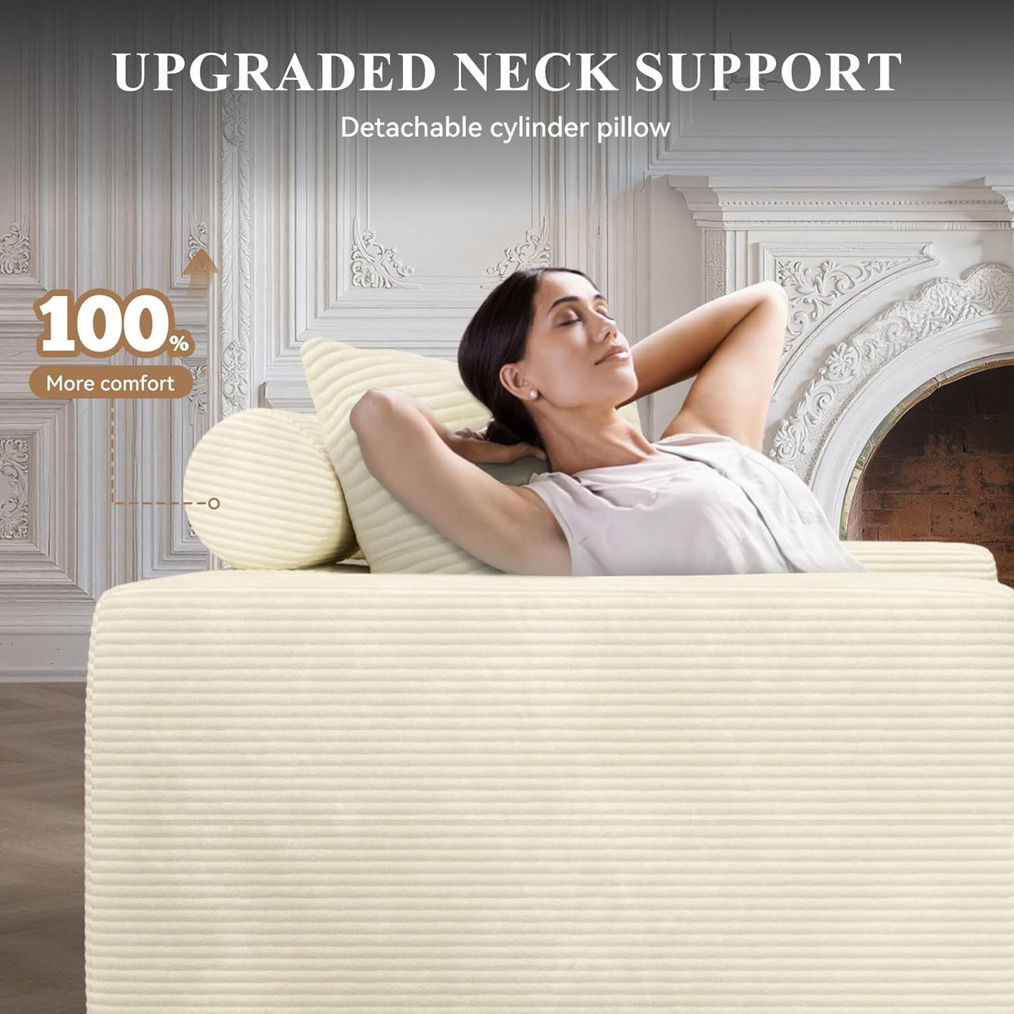 Modular Sectional Sofa with L-Shape Chaise,Cloud Sectional Modern Sleeper Couch with Deep Seat,Sponge Compression Sofas No Assembly Required (Beige-Corduroy Fabric) 1pcs