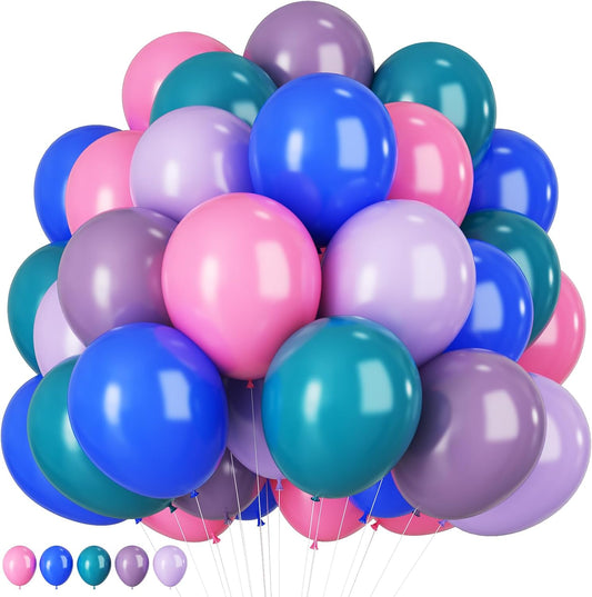 Blue Purple Balloons 60 Pcs 12 Inch Pink Light Purple Peacock Blue Latex Party Balloons for Kid Cartoon Theme Birthday Baby Shower Party Decorations Supplies