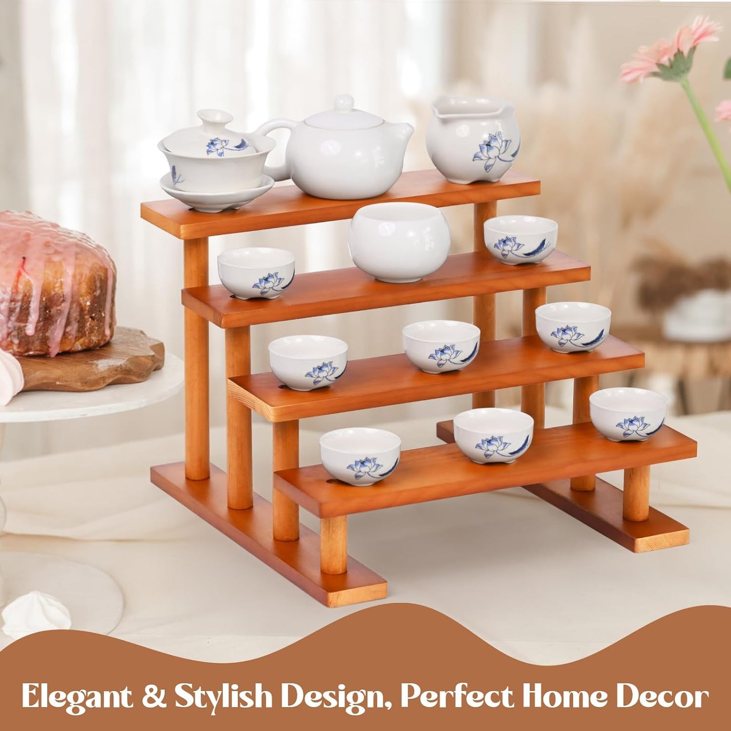 3 Tier Wooden Display Riser Stand Perfume Organizer, Dessert Table Display Set, Solid Wood Food Display Stands for Party, Bamboo Rustic Solid Wood Shelf for Cupcakes, Perfume, Cologne, Spiece