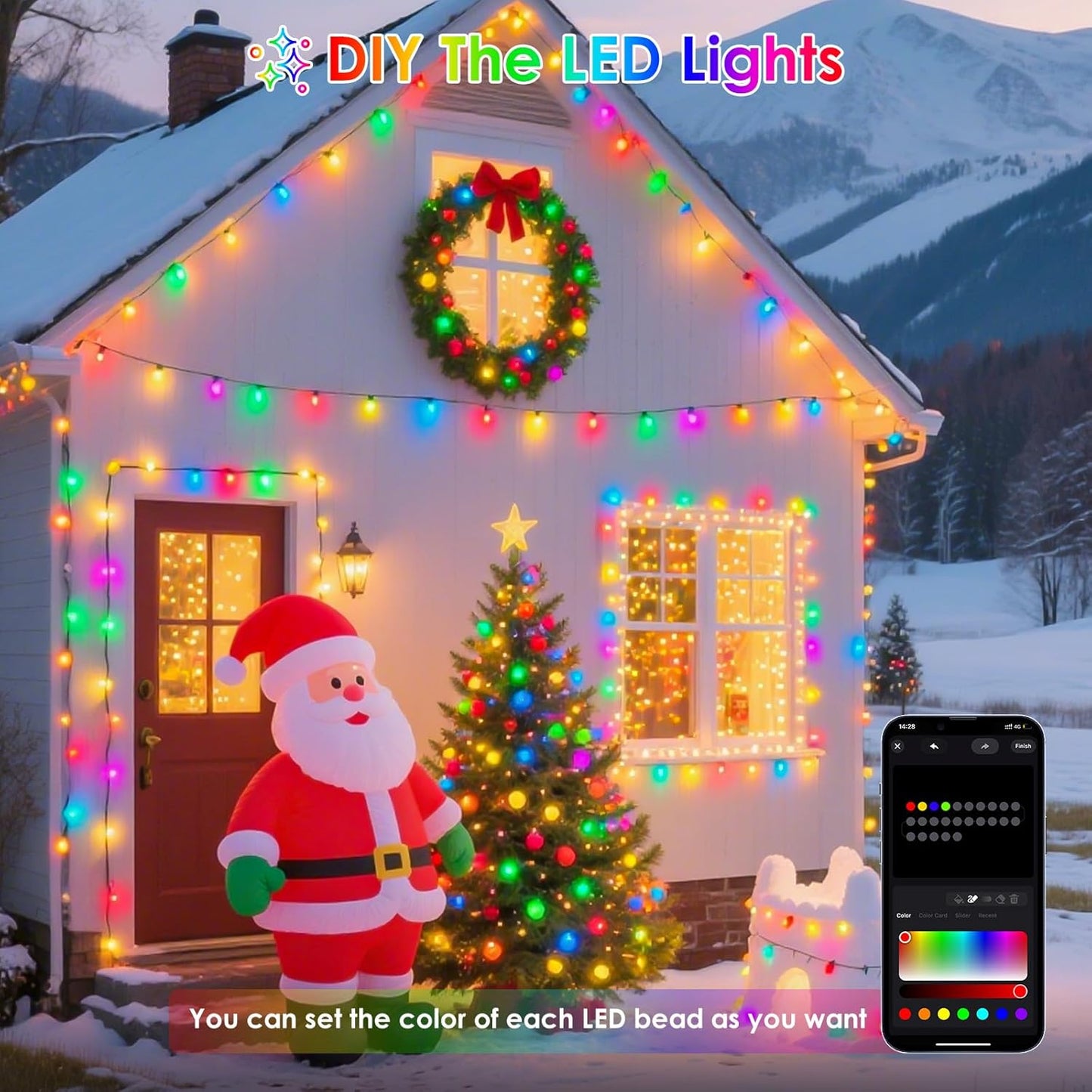 YIQU Smart Color Changing Halloween Lights, 66 FT 200 LED RGB Christmas String Lights with Remote App Control & Timer, Music Sync Multiple Modes Twinkle Light Waterproof Indoor Outdoor Decor