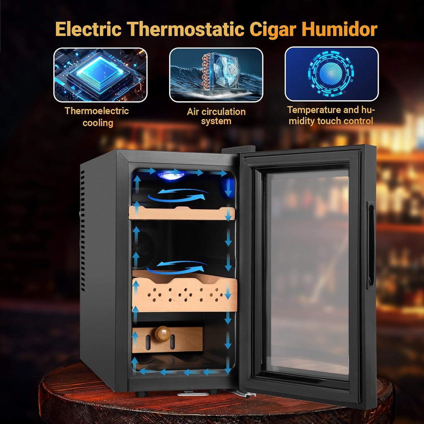 Electric Cigar Humidor, 25L 200 Counts Large Capacity,Thermostatic Electric Cooler Cabinet with Digital LED Screen, Safety Lock,Smart Humidity & Temp Control, Gifts for Men