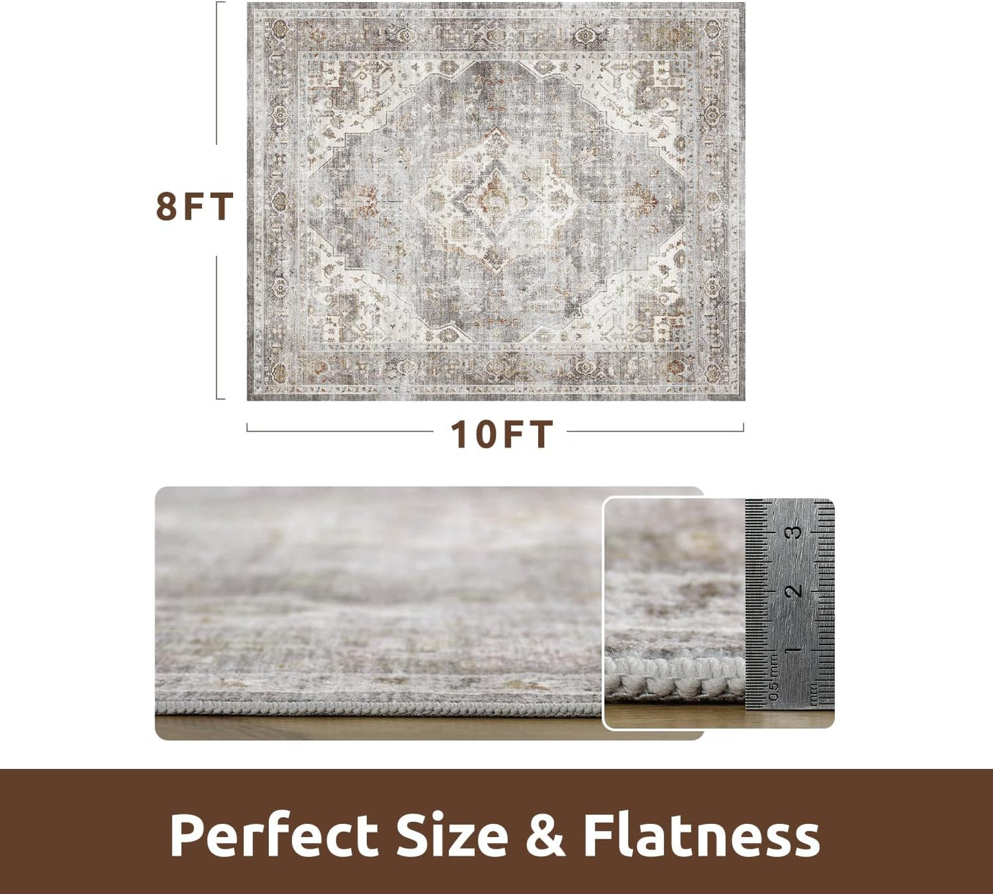 AMOAMI-Area Rug 8X10 Rugs for Living Room-Vintage Soft Grey Rugs for Bedroom-Non Slip Carpet-Washable Rug for Dining Room Living Room Bedroom Office Under Table