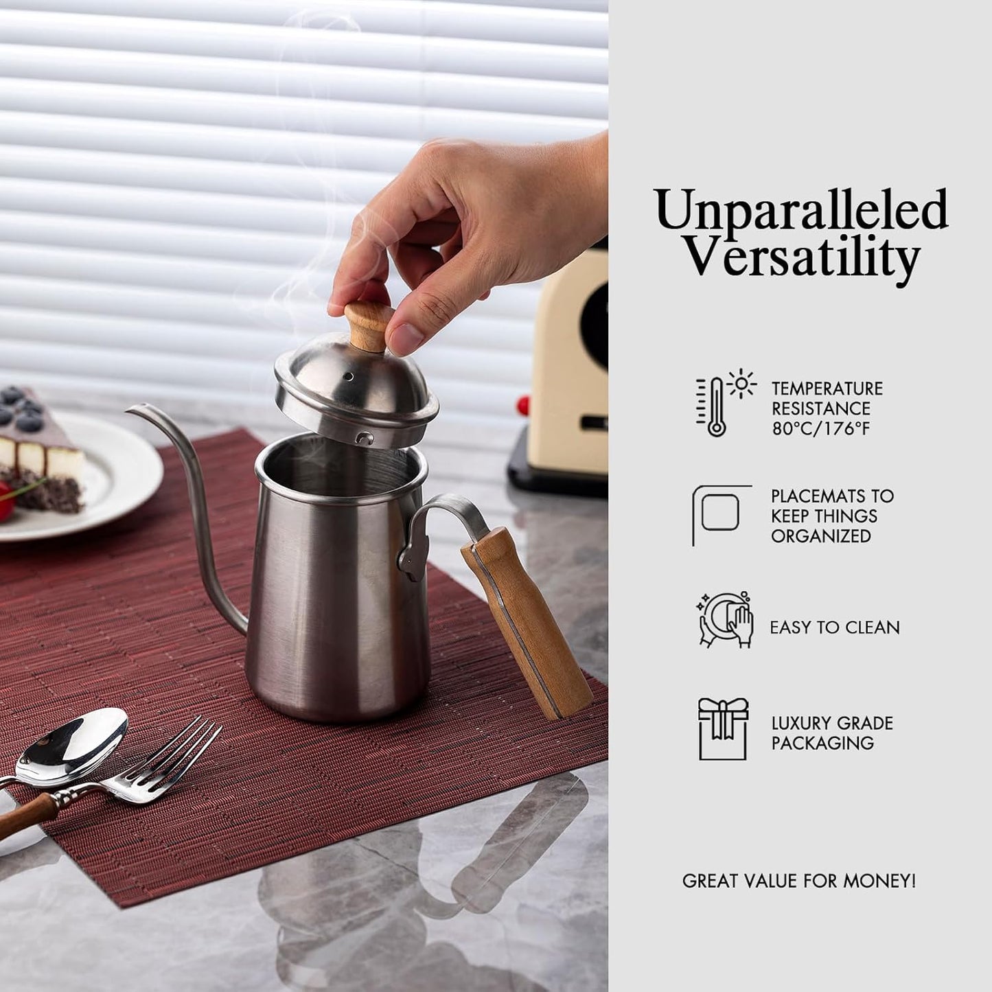 Placemats Set of 4 - Easy Clean Woven Vinyl Placemats for Dining Table, Indoor/Outdoor Place Mats, Washable PVC Table Mats （Burgundy）