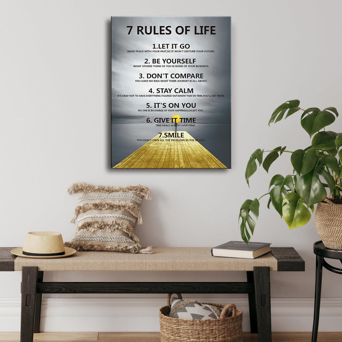 7 Rules of life wall decor Michael Jordan & Steph Curry Motivational Posters - Inspirational Wall Art for Boys Bedroom, Men's Room, Office, or Classroom Decor - Framed Canvas & Displate Style(16"X24") A-403