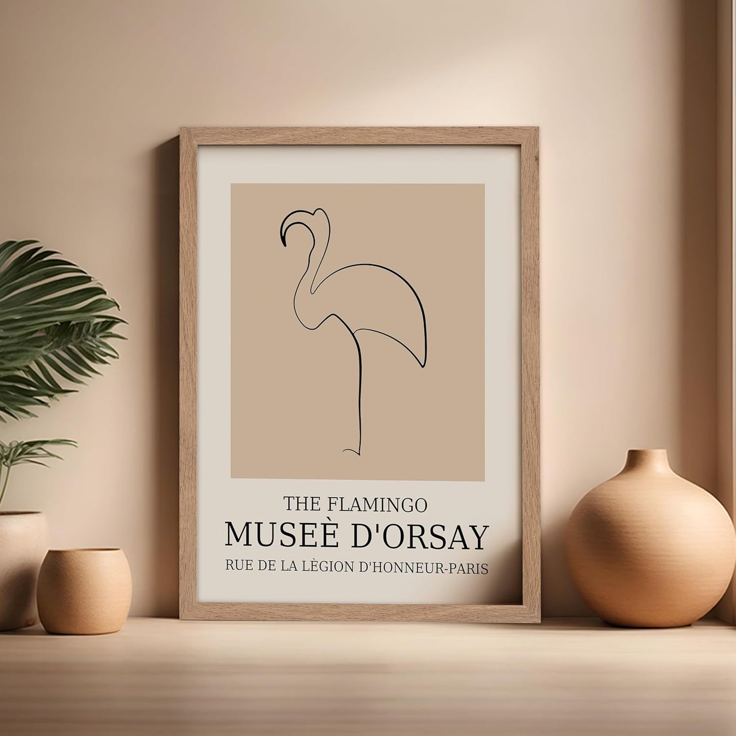 Poster Master Vintage Poster - Retro Minimalist Print - Gift for Artist, Housewarming - Flamingo, Line Drawing, Sketch, Abstract - Wall Decor for Living Room, Bedroom, 16x20 Beige Framed