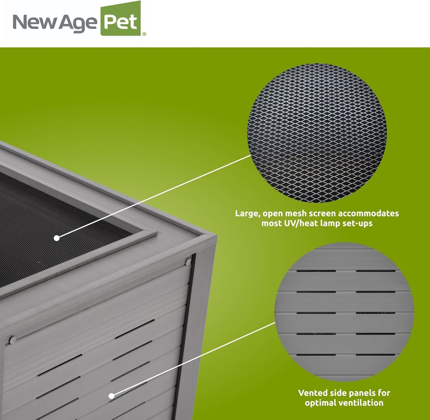 New Age Pet ECOFLEX 48-Inch Mojave Reptile Lounge in Grey- Durable Wood Plastic Composite Habitat with Vented Side Panels, Removable Sliding Glass Doors & Lock, Easy Assembly