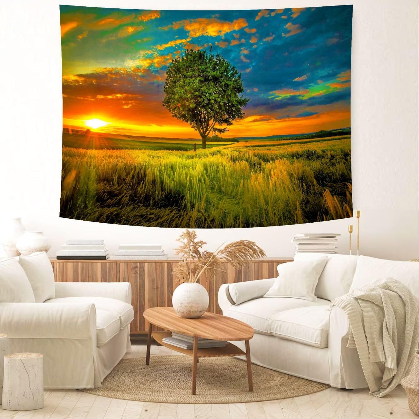 Delur Sunset Tree of Life Tapestry Forest Nature Landscape Wall Hanging Tapestry Scenic Tree Woodland Natural Sunrise Headboard for Bedroom Living Room Home Decor (70.8" x 92.5")