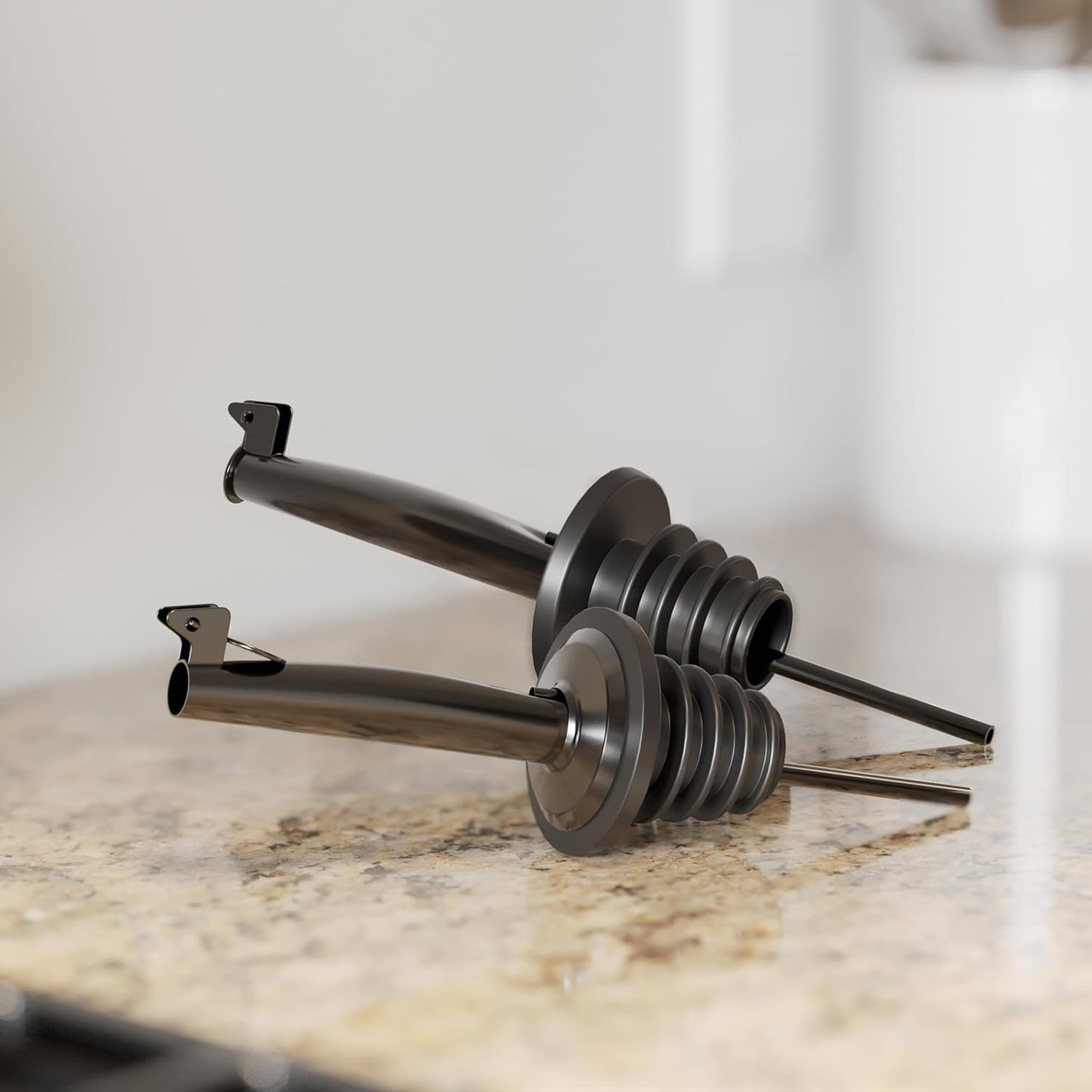 New England Stories Kitchen Cooking Oil Dispenser Set, Olive Oil and Vinegar Bottles, Soy Sauce Dispenser - 6 Pieces, Black, Durable & Stylish Design