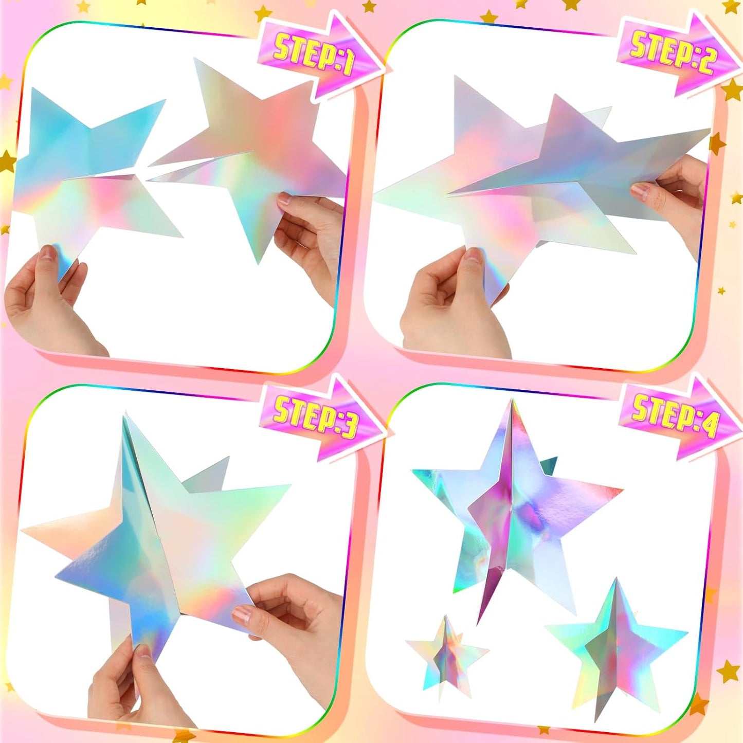 45 Pcs 3D Star Centerpieces Movie Night Decorations for Table in 3 Size Hanging Supplies for Red Carpet Film Show Theme Birthday New Year Party First Day of School Table Decor (Iridescent)