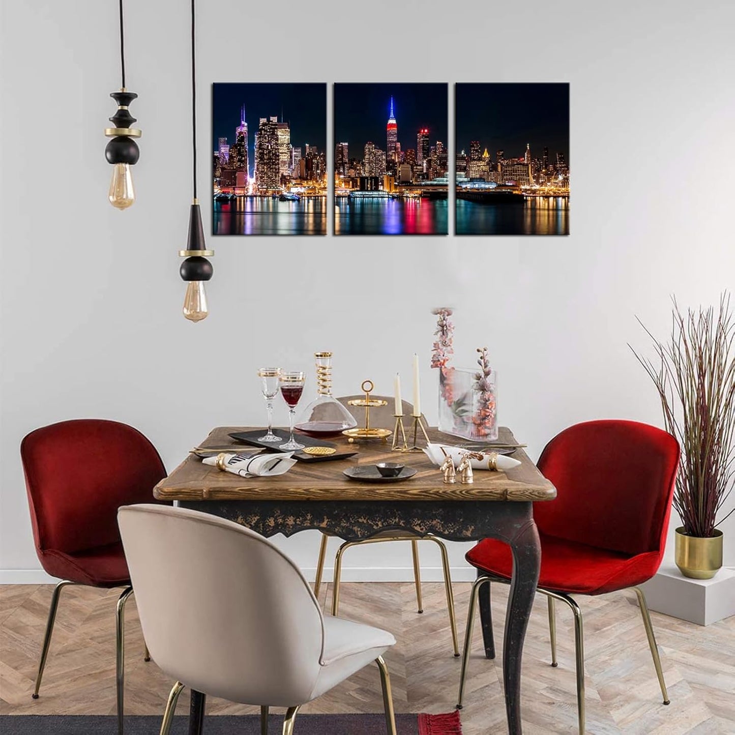 Biuteawal New York City Canvas Wall Art Manhattan Skyline Night View Picture Painting Modern Giclee Canvas Prints Home Office Living Room Wall Decoration
