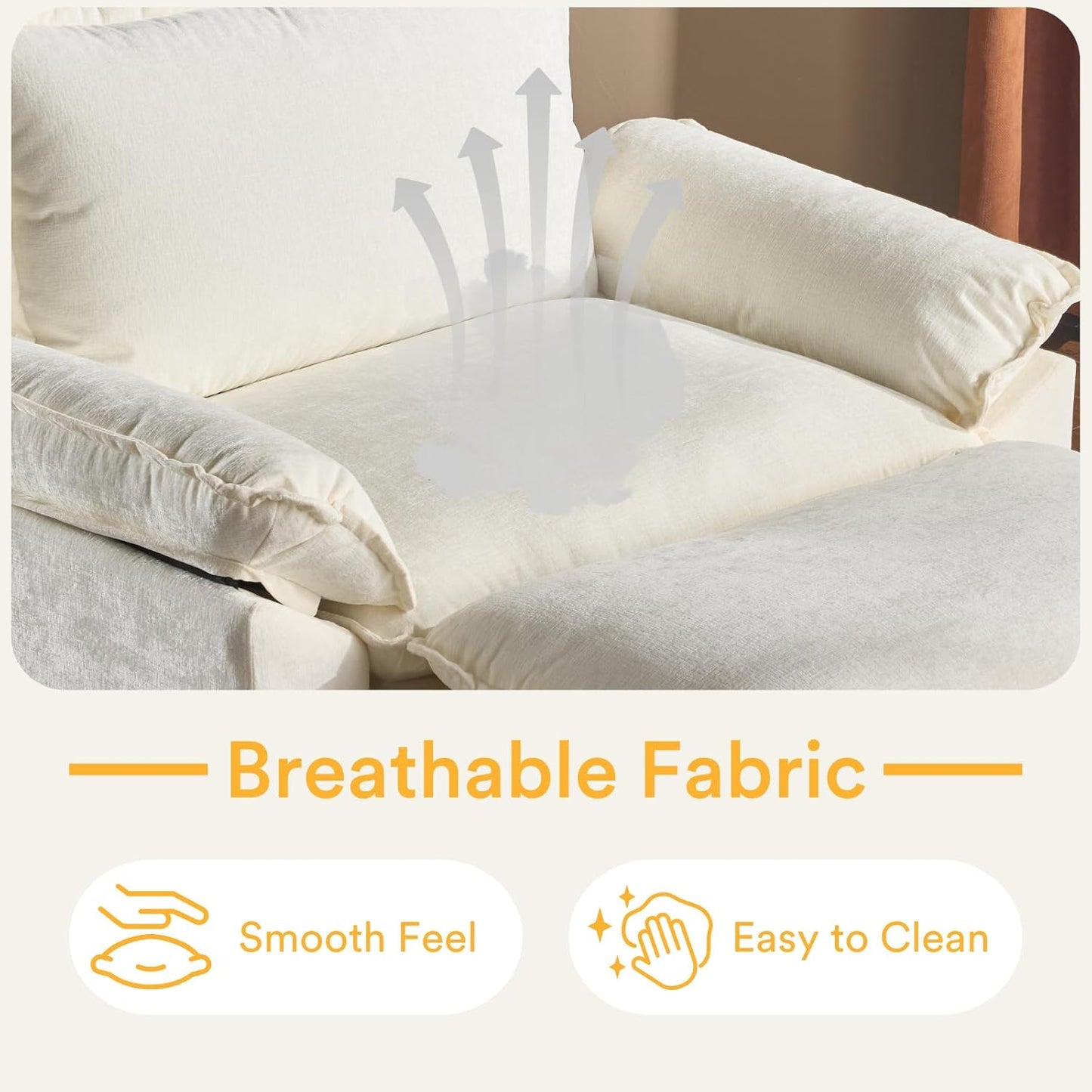 Karl home Oversized Accent Chair Chenille Sofa with Chaise, Modern Sofa Chair with Removable Ottoman Modular 1-Seater Couch and 2-Layer Ottoman for Living Room, Apartment, Studio, Beige