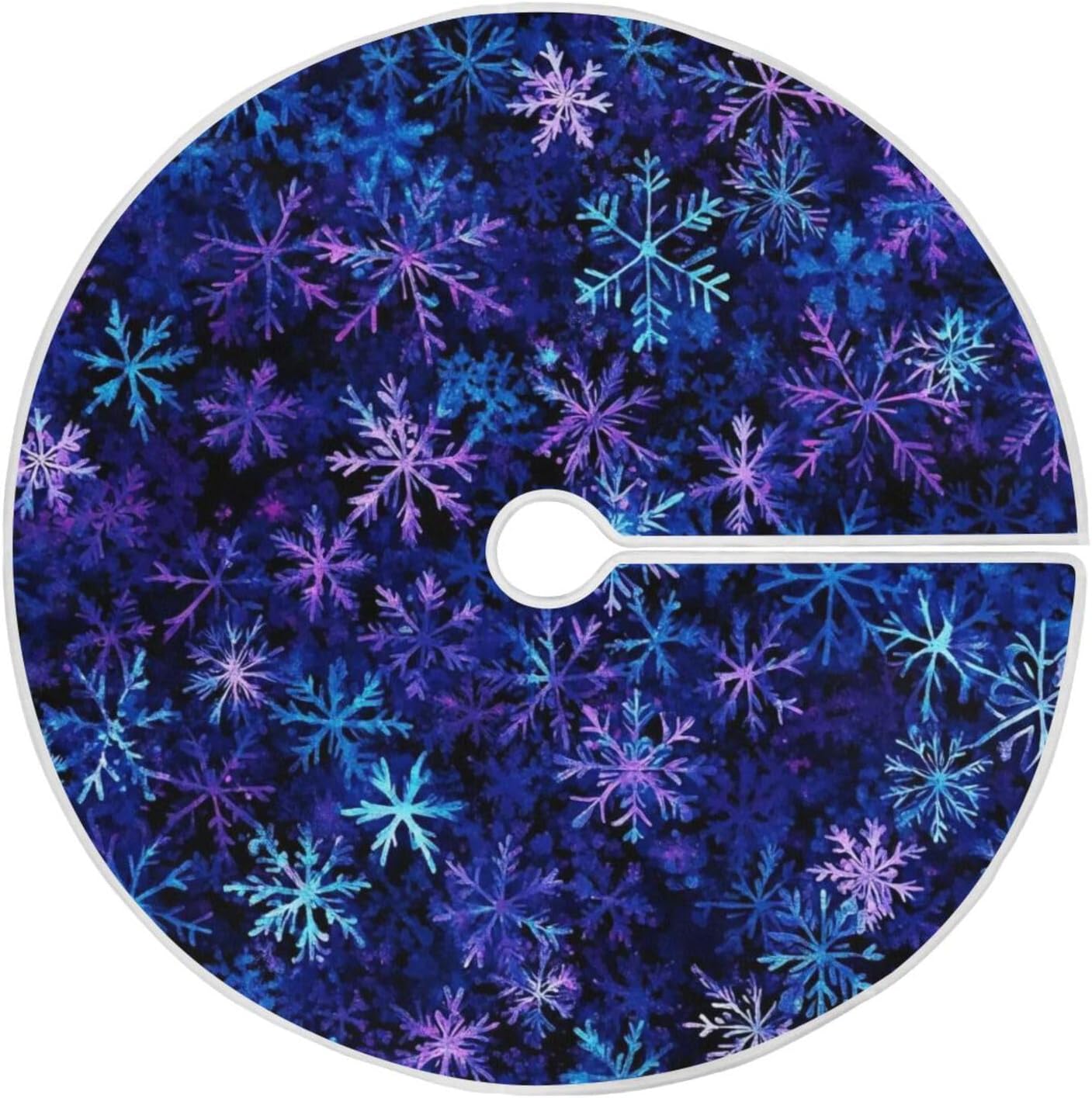 Christmas Blue Purple Snowflake Tree Skirt, Seasonal Tree Mat Holiday Party Supplies Ornaments Indoor Outdoor Decorations for Tabletop Trees 47.2 Inches