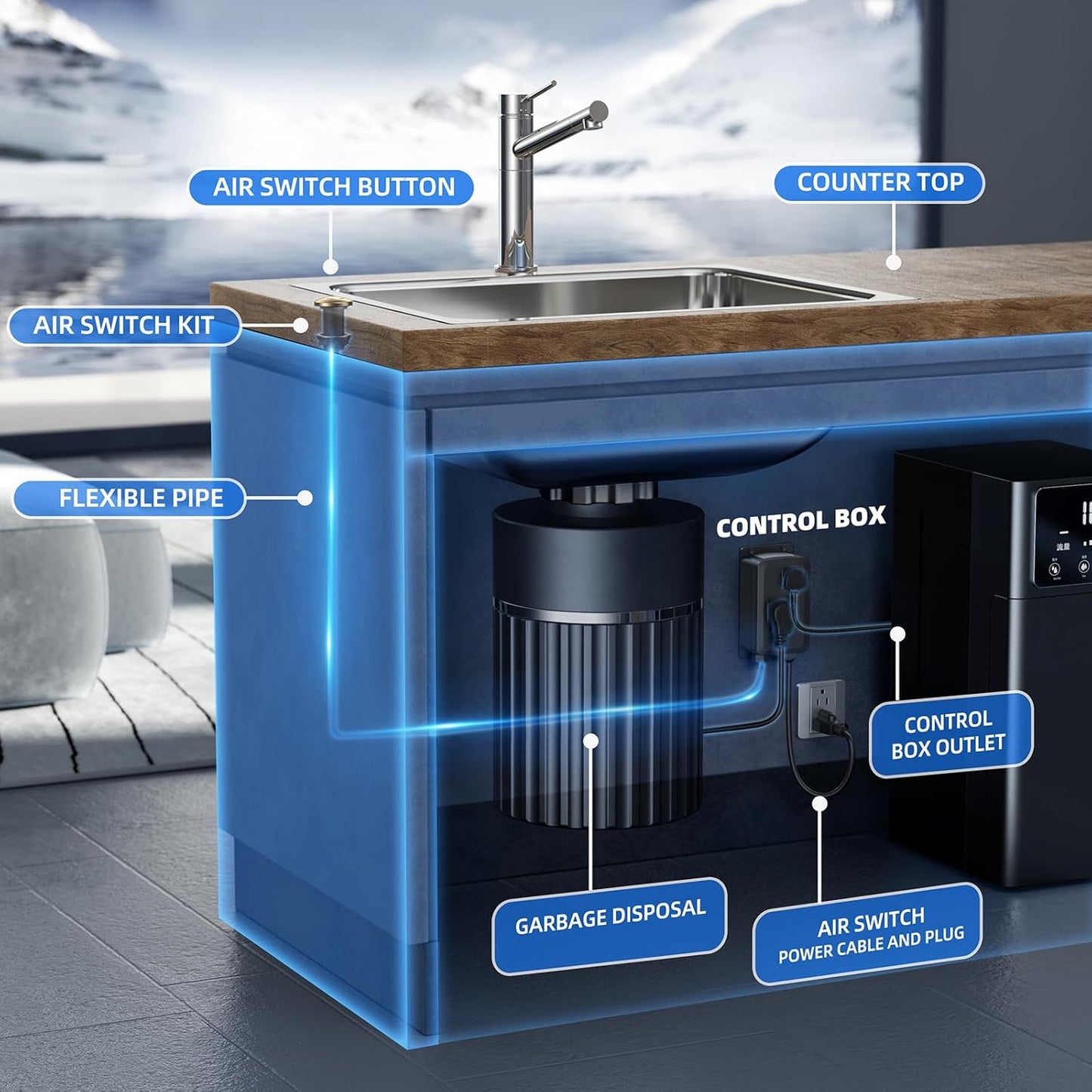 Garbage Disposal Air Switch Kit -Professional- Dual Outlet, Sink Top Waste Disposer On/Off, Garbage Disposal Button, UL Listed