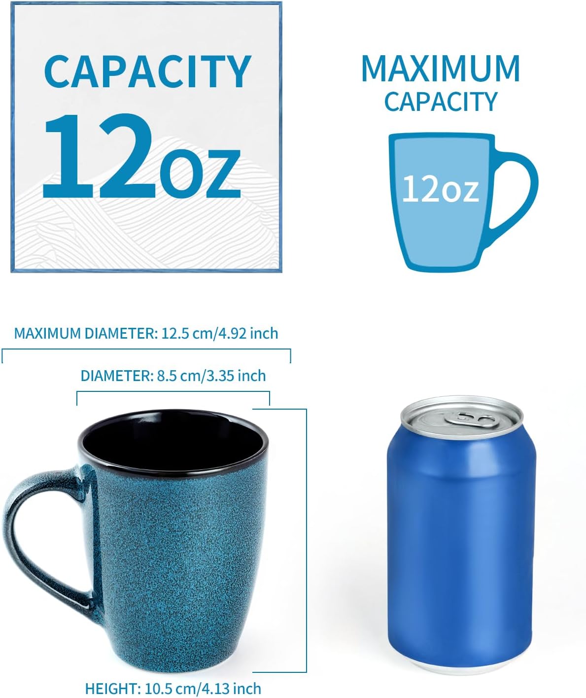 Ceramic Mugs 12oz,Large Ceramic Coffee Mugs for Men, Women, Dad, Mom, Modern Coffee Mugs With Handle For Tea,Latte,Cappuccino,Cocoa. (blue and brown 4pack)