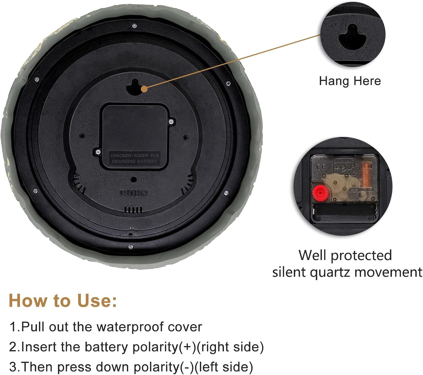 eYotto 10 Inch Small Indoor/Outdoor Waterproof Wall Clock with Thermometer Silent Non-Ticking Battery Operated Wall Clocks Weatherproof for Patio, Pool, Garden, Lanai, Fence, Porch, Deck, Bathroom