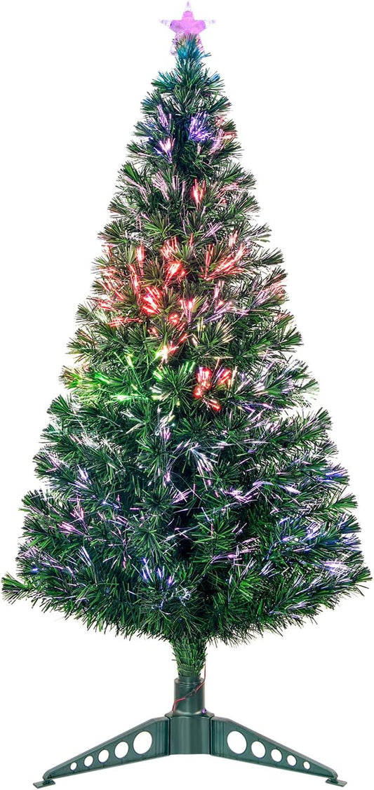 5FT Fiber Optic Green Christmas Tree Artificial Tree with Stand,Pre-lit Full Xmas Tree with Top Star Perfect for Indoor Holiday Decoration