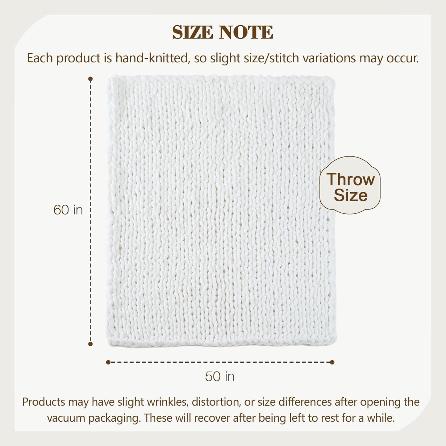 Carriediosa Chunky Knit Throw Blanket 50" X 60", 100% Hand Made Large Chenille Loop Yarn Soft Fluffy Throws for Couch Sofa Bed, Big Crochet Cozy Heavy Thick Cable Woven Blankets, Snow White