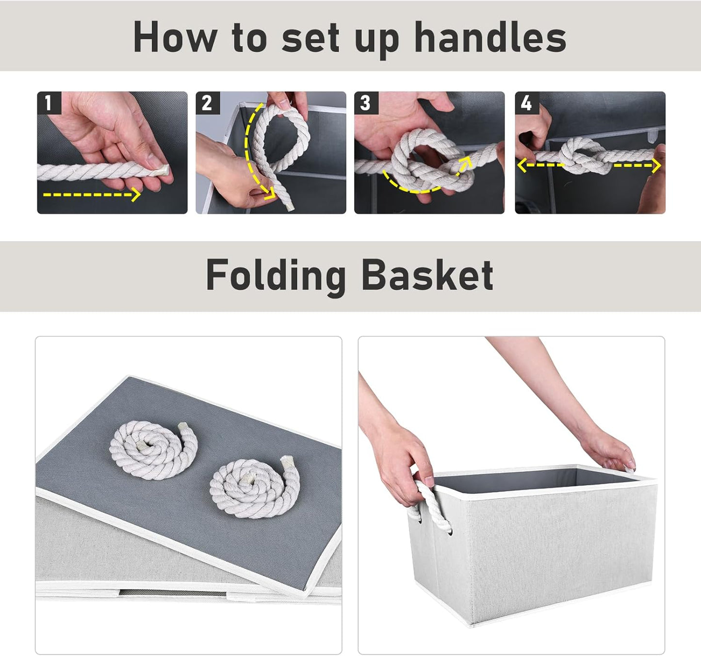 Closet Storage Bins, Linen Closet Organizers and Storage Basket for Shelves, Collapsible Shelf Baskets for Organizing Shelves, Bedroom Clothes Basket, Gray, 3 Pack