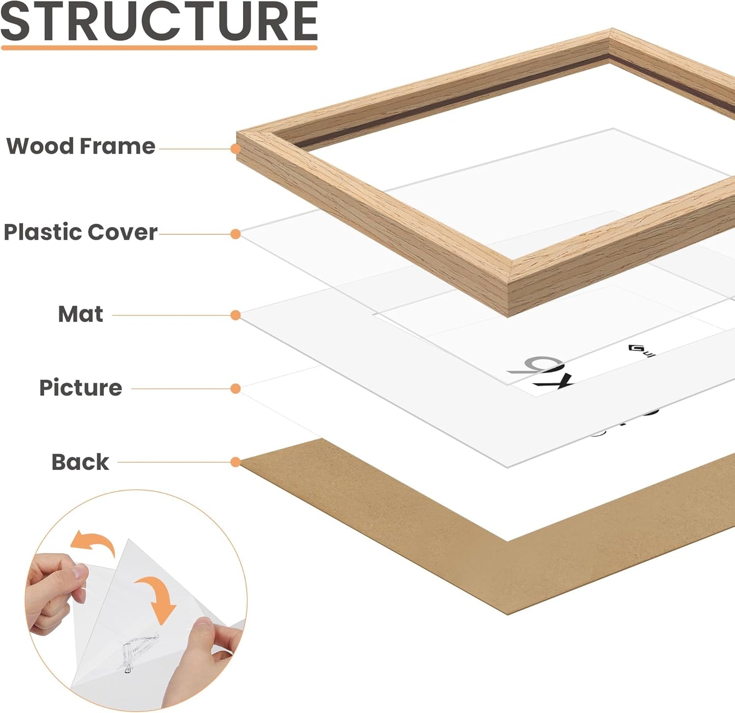 upsimples 9x12 Frame, Natural Solid Wooden Picture Frames, Display 6x8 with Mat or 9 x 12 Without Mat, Wall or Tabletop, 1 Pack, Natural