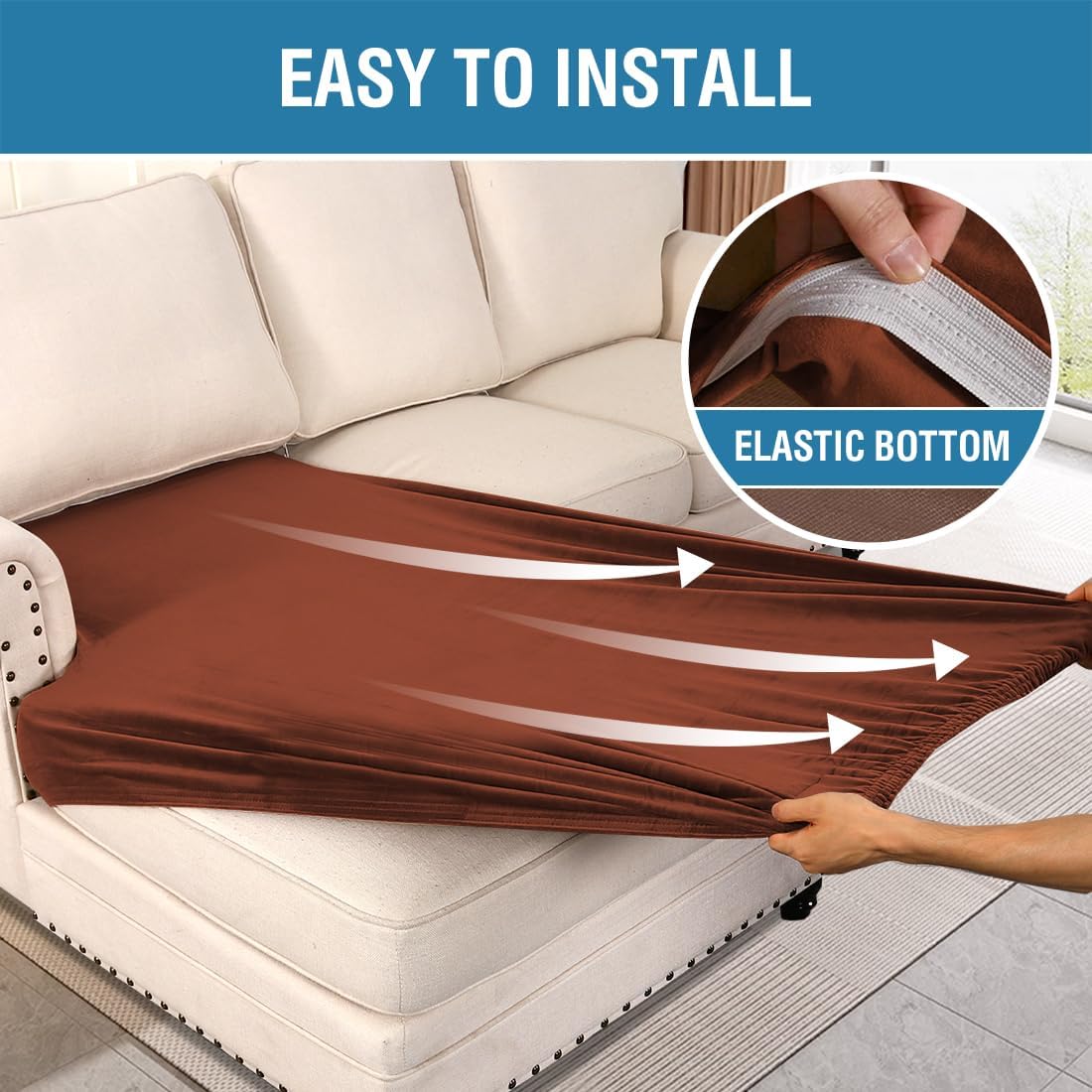 H.VERSAILTEX Velvet Stretch Individual Chaise Cover Sectional Couch Covers for L Shaped Sofa Both Left/Right Furniture Protector Seat Cushion Sofa Cover (1 Piece Chaise Cover, Rust)