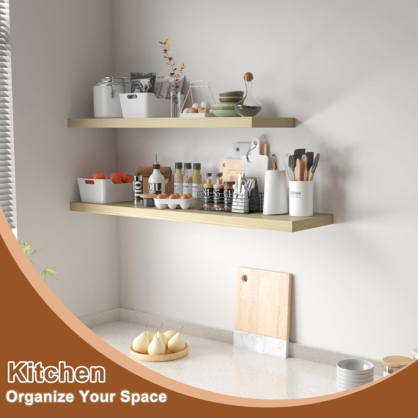 12 Inch Deep Floating Shelves for Wall 3 Pack Floating Shelves Large Storage Space Wall Mount Shelf for Living Room Kitchen Bathroom 36" W x 12" D x 1.2" H Oak