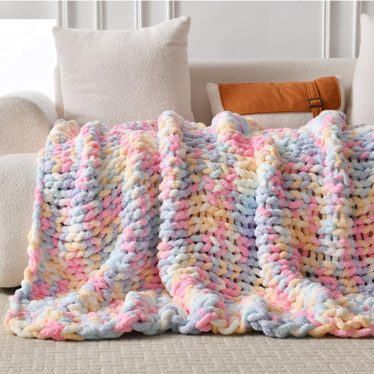 Ultra Soft Chunky Knit Blanket Throw -50x70 Hand Knitted Warm Chenille Throw Blanket, Home Decor Soft Thick Yarn Cable Knit Blanket Breathable Fleece Banket Christmas for Couch Bed Sofa Best GIF