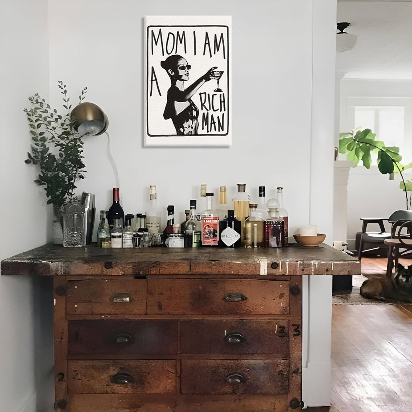 Mom I Am A Rich Man Aesthetic Retro Music Goblet Poster Feminist canvas Wall Art Vintage Bar Cart Wall Decor Preppy Dorm Decor Unique Wall Art prints painting 16x24in Framed
