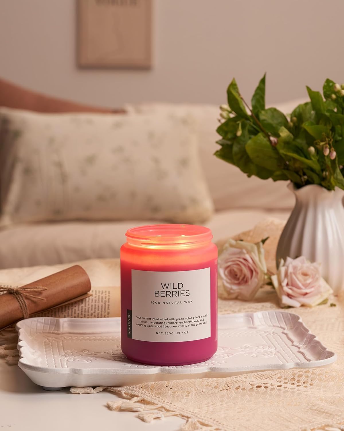 M&SENSE Wild Berries Large Soy Candles for Home Scented Organic Natural Soy Wax Candle 19.4oz 110 Hour Long Lasting, Christmas Holiday Scented Winter Gift for Bedroom Bathroom Home Decor