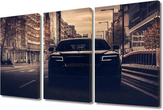 TUMOVO Retro Canvas Art Wall Decor Black Car on the Street Bedroom Wall Art Pictures for Living Room Vintage Rustic Wall Painting Modern Wall Art Stretched and Framed Ready to Hang 36" Wx24 H