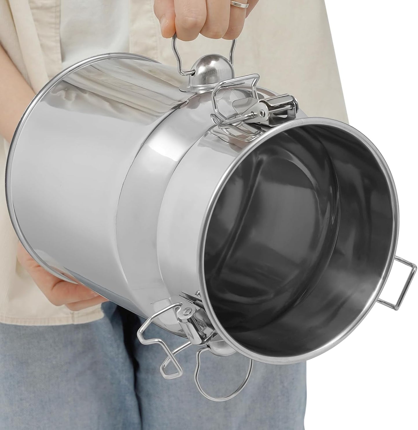 Stainless Steel Milk Can, 201 Stainless Steel Pail 1Gal Milk Can with Sealed Lid, 5L Hanging Lid Metal Milk Jug Bucket for Oil Tea Wine