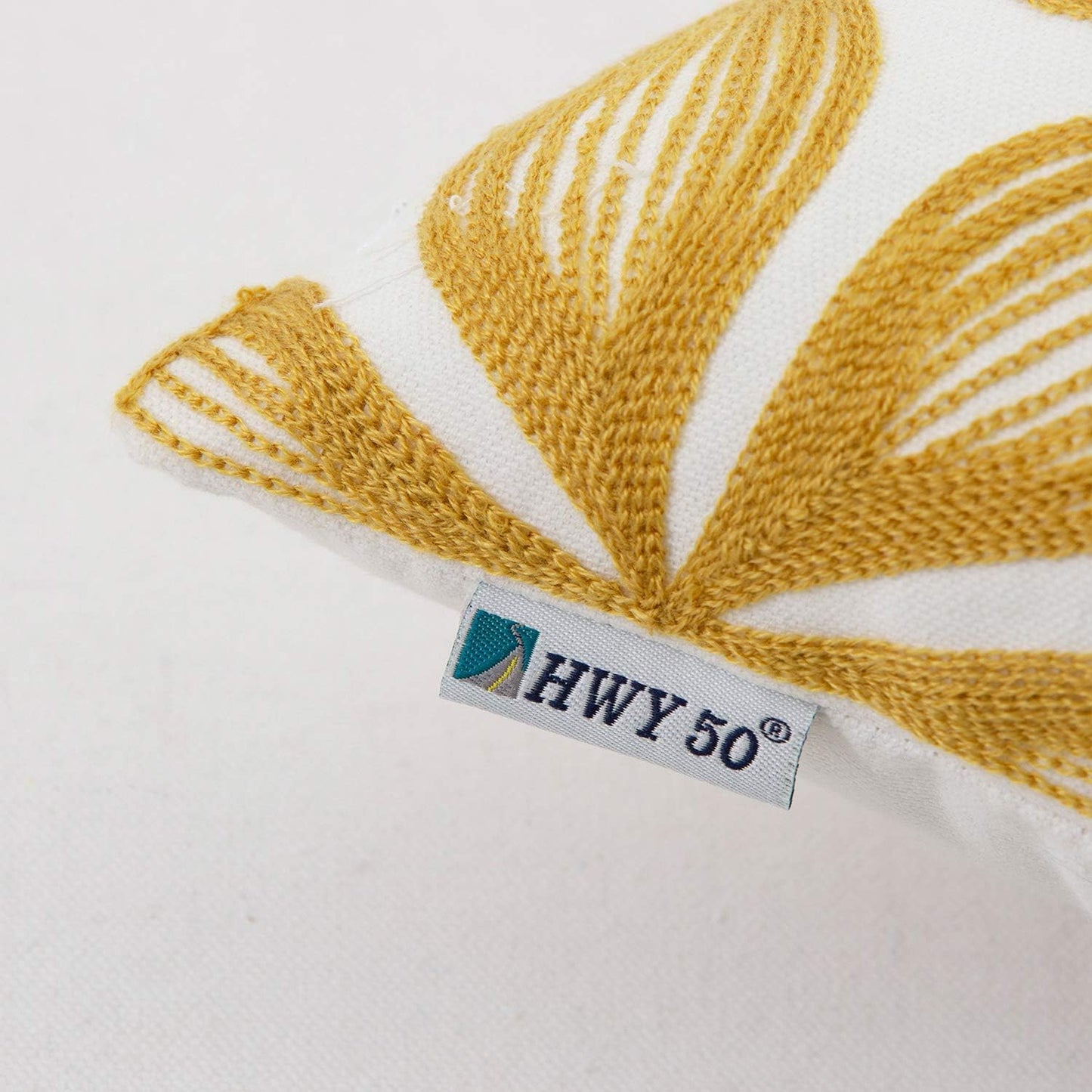 HWY 50 Yellow Decorative Throw Pillow Covers 18x18 Inch (1 Piece), Embroidered Cotton Farmhouse Cushion Cover Pillow Case for Sofa Couch Living Room Bed, Fashion Geometric