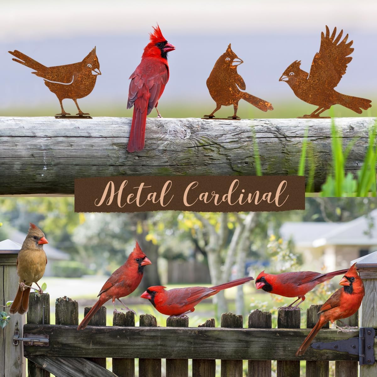 5PCS Rusty Birds Decoration, Garden Decor Spring Decorations Outdoor, Metal Birds Yard Decor Perfect Yard Art and Large Outdoor Ornaments, Cardinal Gifts，Metal Bird Silhouette Statues