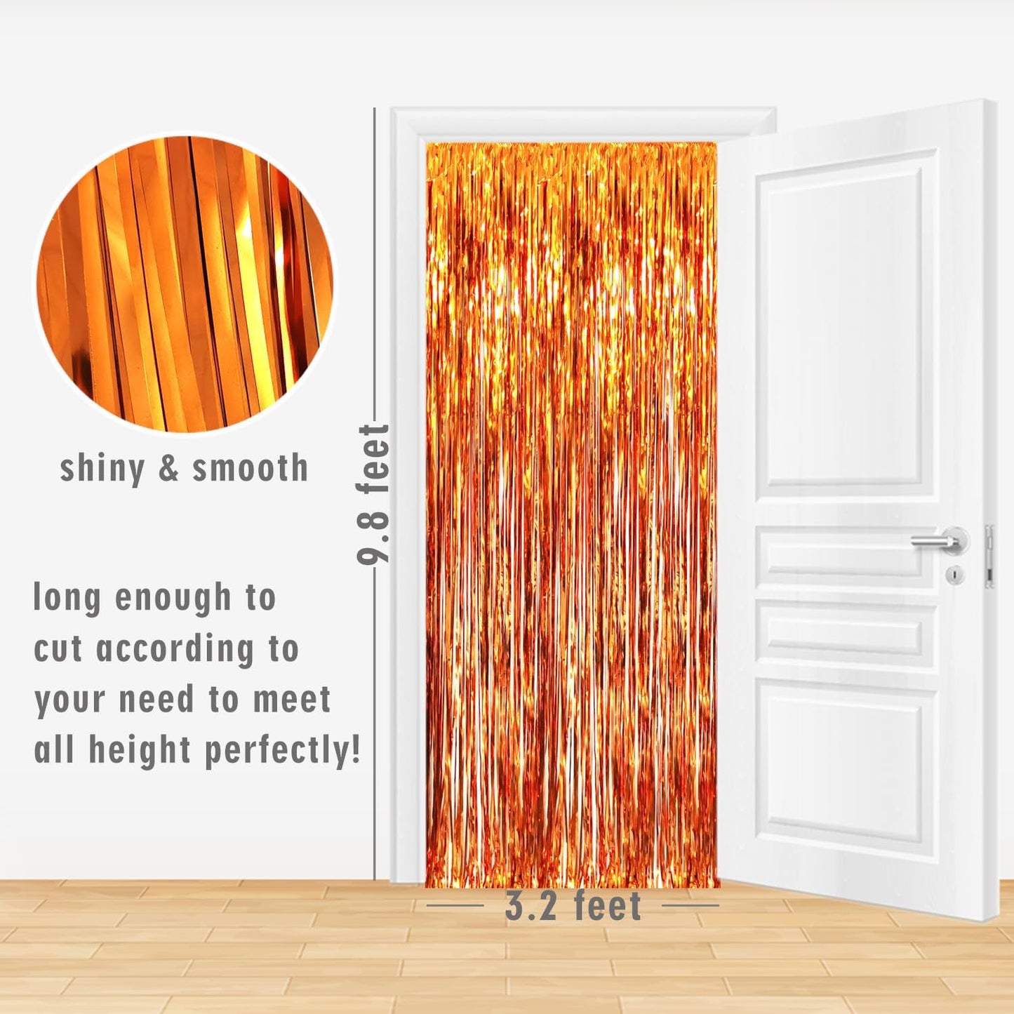 GOER 3.2 ft x 8.2 ft Metallic Tinsel Foil Fringe Curtains Party Photo Backdrop Party Streamers for Birthday,Graduation,New Year Eve Decorations Wedding Decor (4 Packs,Orange)