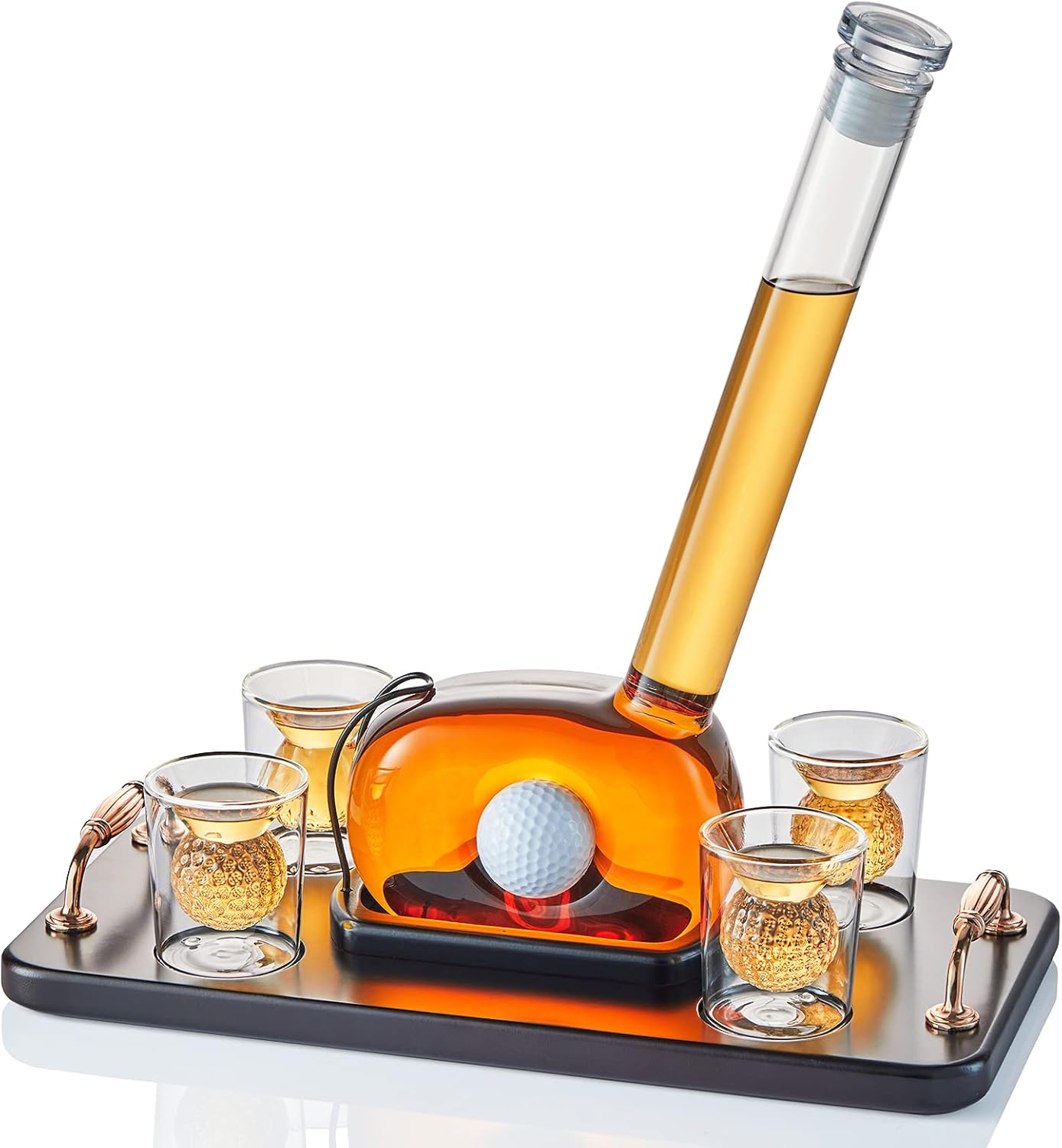 Golf Whiskey Decanter Set with 4 Golf Ball Shot Glasses, Unique Golf Gifts for Men Women, 750ml Golf Themed Liquor Dispenser, Golf Club Drink Dispenser for Bourbon, Scotch, Vodka, Tequila
