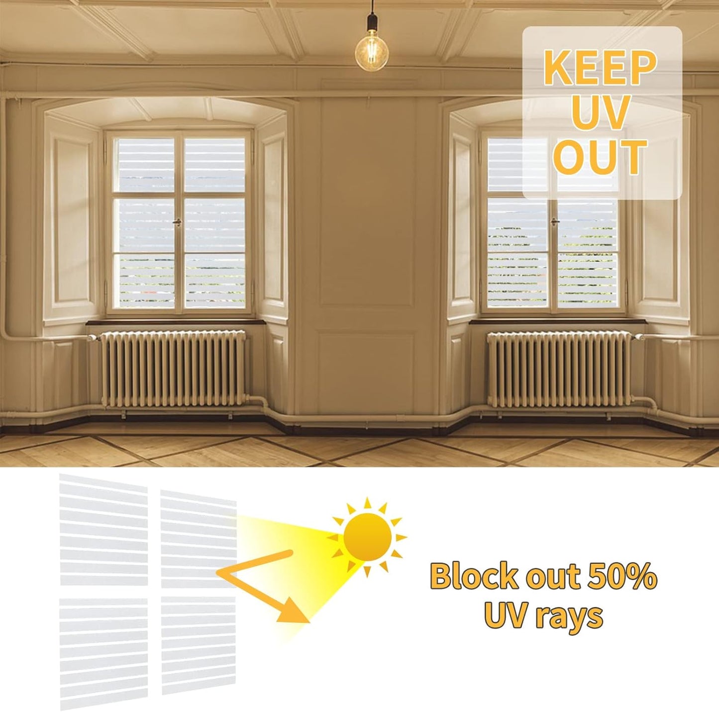 Window Privacy Film with Installation Tools, with Installation, Static Cling, Anti UV, Heat Control, Ideal for Home Shower Office Glass Door (Stripes Pattern, 35.4X157.4Inch)