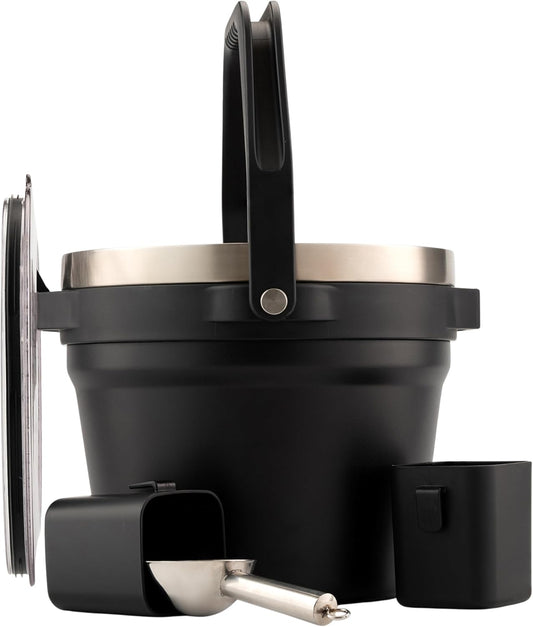 Large Insulated Ice Bucket with Lid – Stainless Steel Ice Bucket and Scoop – Ice Buckets for Parties, Bars – Ice Bucket with Lid and Scoop – Outdoor Ice Bucket, Cocktail Use (Black)