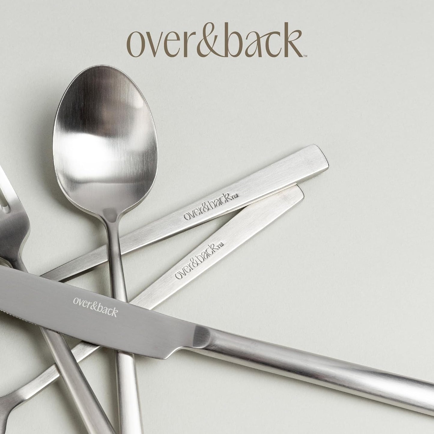 over&back 20pc Modern Flatware Cutlery Set - Comes with 4 Dinner Forks, 4 Salad Forks, 4 Dinner Knives, 4 Dinner Spoons, and 4 Teaspoons - 18/8 Stainless Steel - Dishwasher-Safe - Brushed Stainless