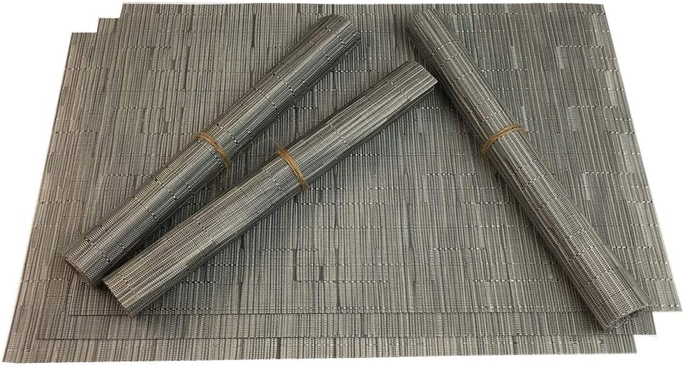 Red-A Placemats Set of 6 for Dining Table Heat-Resistant Washable Place Mats Woven Vinyl Kitchen Table Mats Easy to Clean,Silver Grey