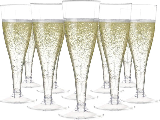 Prestee 100 Pack Clear Plastic Champagne Flutes - 4.5 oz Durable Disposable Champagne Glasses for Parties, Weddings, Toasting and Large Celebrations - Elegant Wine Glasses Stemware for Easy Cleanup