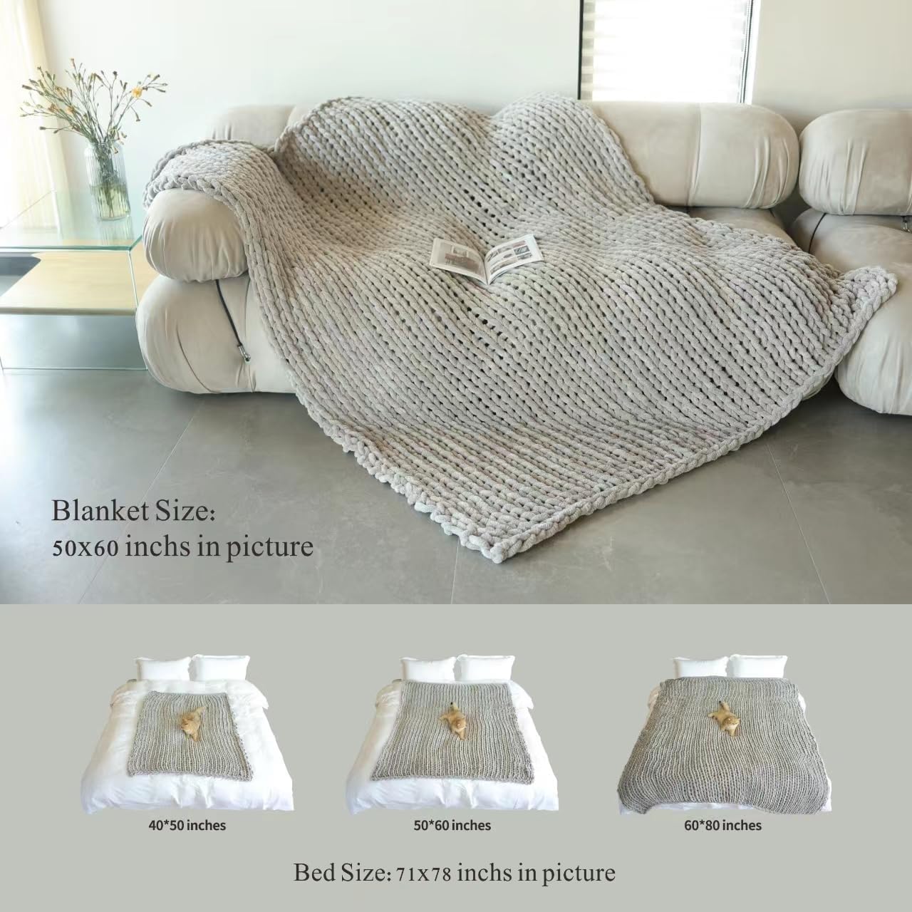 Maetoow Tighter Version Chenille Chunky Knit Blanket Throw 50×60 Inch, Handmade Warm & Cozy Blanket Couch, Bed, Home Decor, Soft Fleece Banket, Boho Thick Blankets and Giant Yarn Throws, Rose Pink