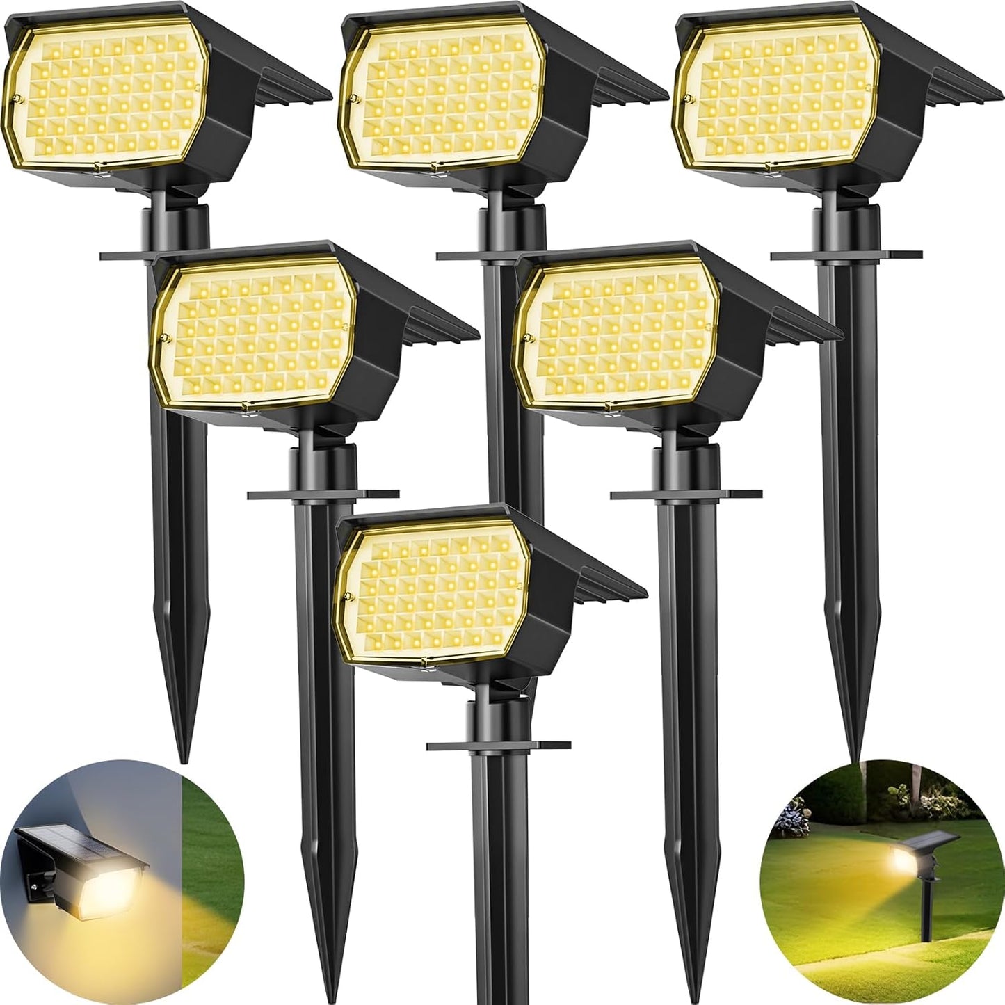 Solar Spot Lights Outdoor 6 Pack, [46 LED/3 Modes] Solar Landscape Spotlights Waterproof, 2-in-1 Auto On/Off Solar Powered Lights for Outside Yard Garden Wall Pathway(Warm White)