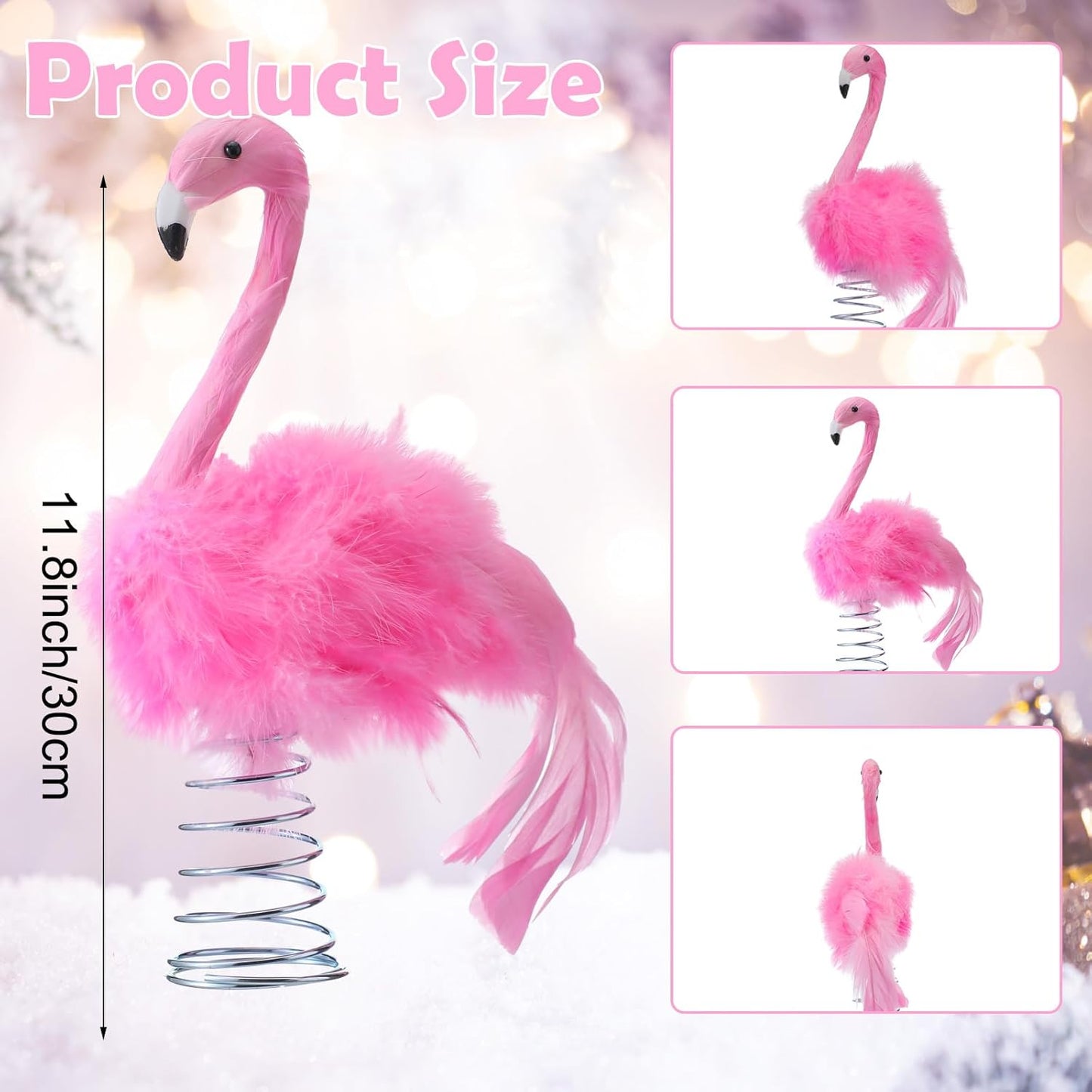 Retisee Flamingo Christmas Tree Topper Artificial Feather Flamingo Christmas Flamingo Tree Topper Decoration Pink Flamingo Decoration for Christmas Garden Indoor Outdoor Holiday Ornament Party