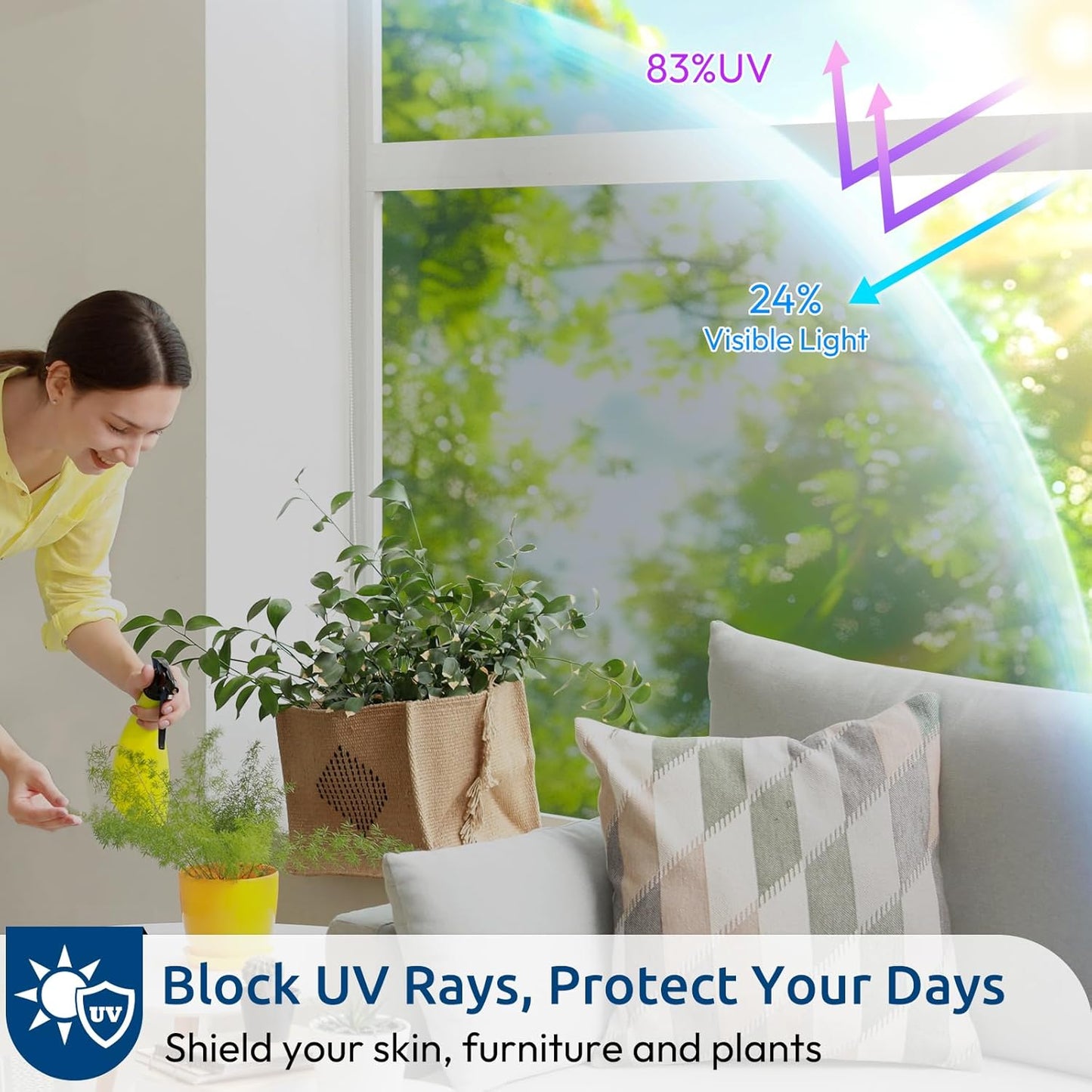 rabbitgoo Window Privacy Film One Way Window Tint for Home, Removable Reflective Heat Sun Blocking Anti UV Glass Door Covering, Mirror Tinting Film House Office, 35.4 in X 9.8 Feet, Silver