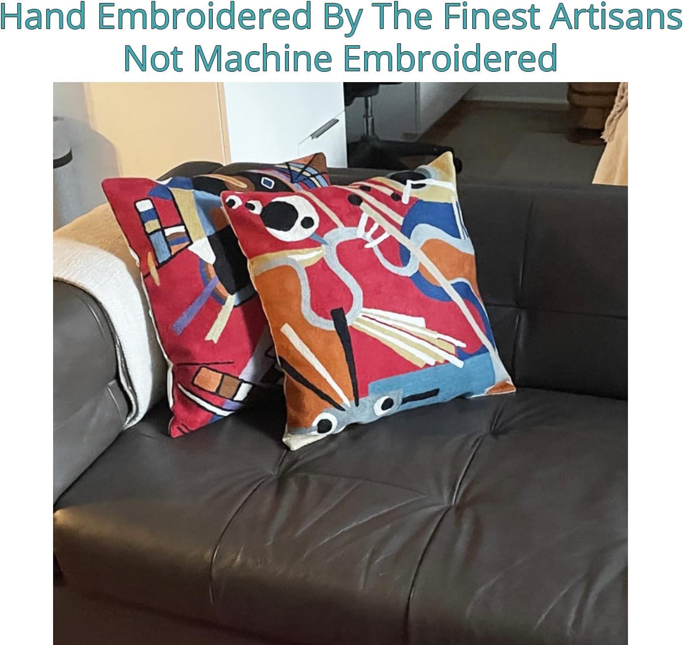 Kandinsky Modern Couch Pillow Cover Red Flow | Abstract, Contemporary, Outdoor Pillows | Mid Century Chair Cushions | Handmade Wool Size 18x18