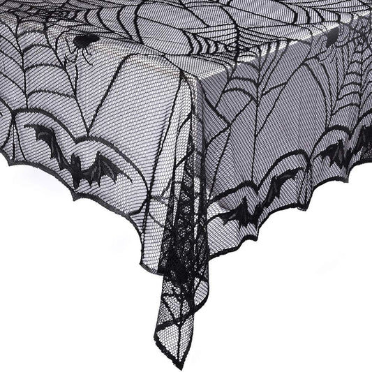 eZAKKA Halloween Table Cloth, Spider Web Table Cloth Black Tablecloth Lace Fabric Table Cloths Halloween Table Cover for Rectangle for Parties Gothic Spooky Home Decorations, 48x96 Inch