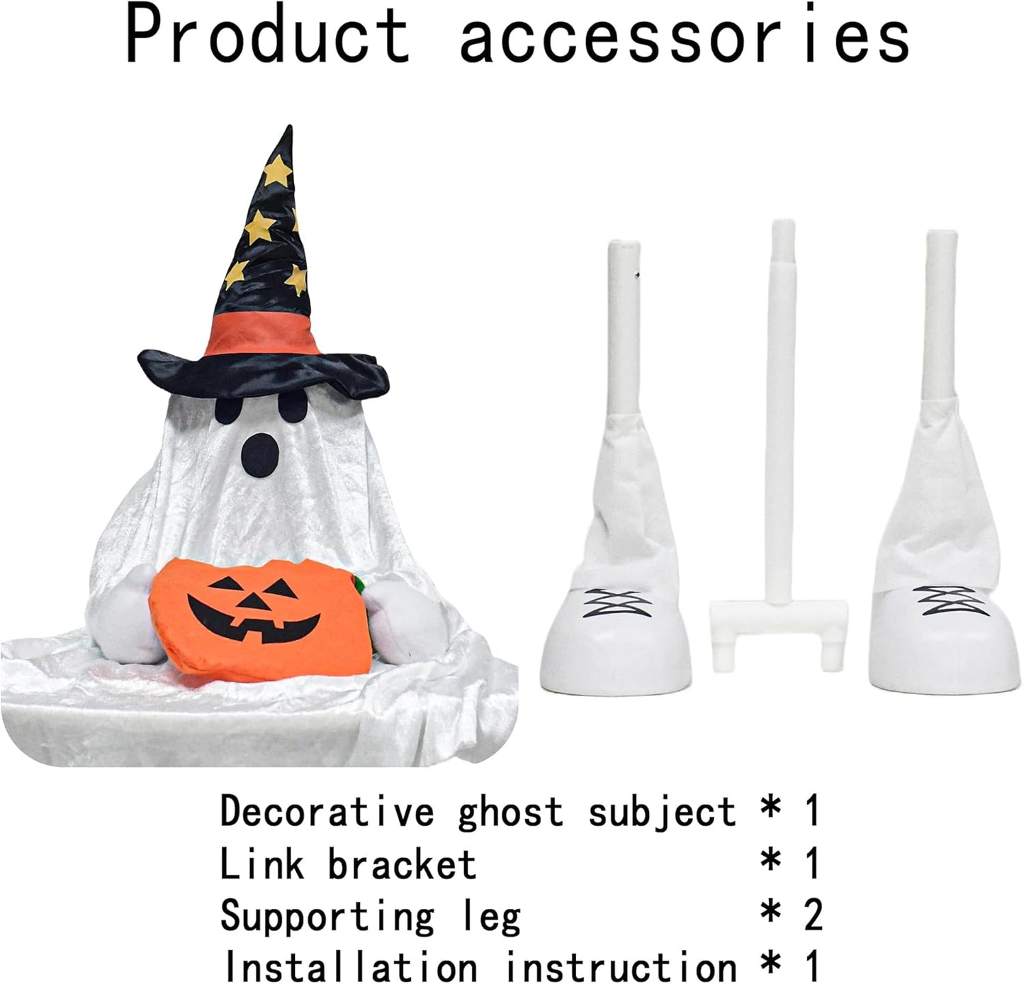 37" Front Porch Light up Halloween Ghost Figure Décor, Kit Standing Trick or Treat Indoor and Outdoor Decorations-Start