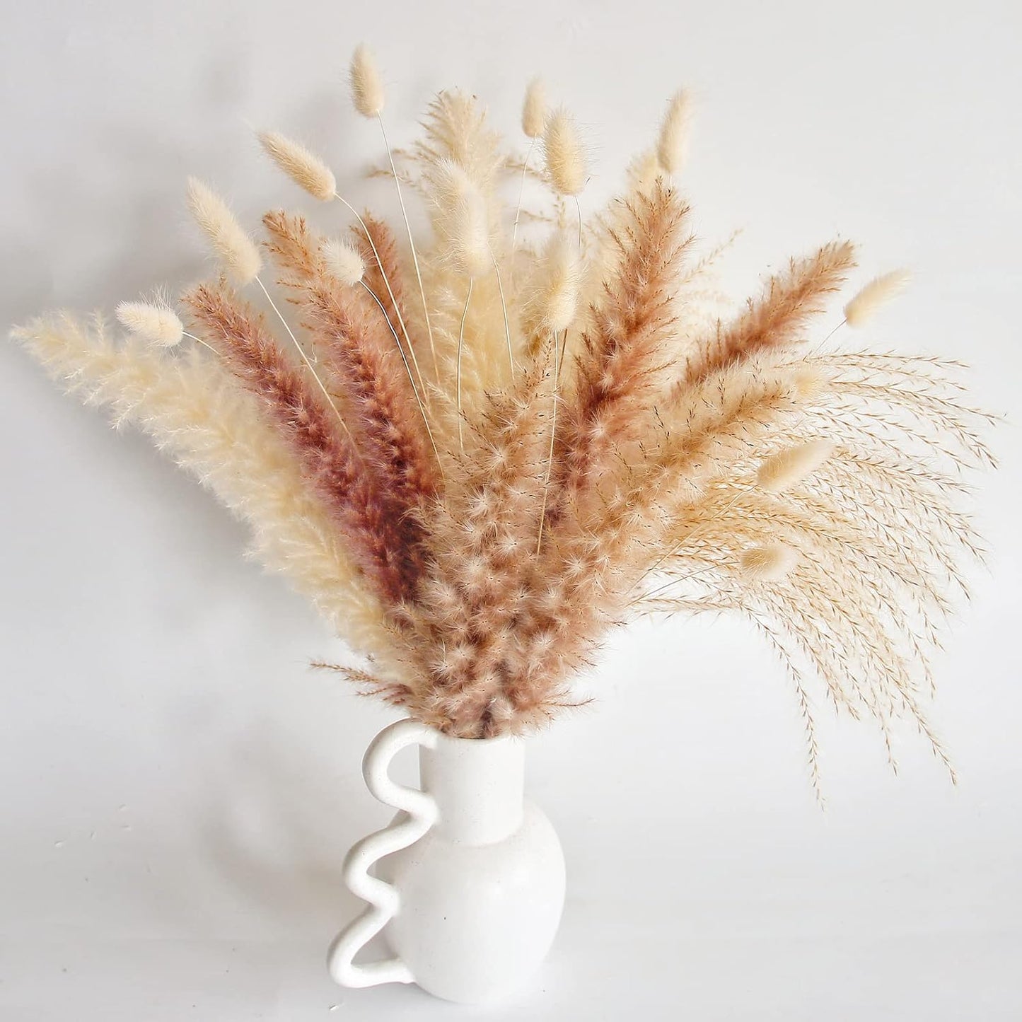 Natural Dried Pampas Grass Decor, 100 PCS Pampas Grass Contains White Bunny Tails Dried Flowers, Reed Grass Bouquet for Wedding Boho Flowers Home Table Decor, Rustic Farmhouse Party