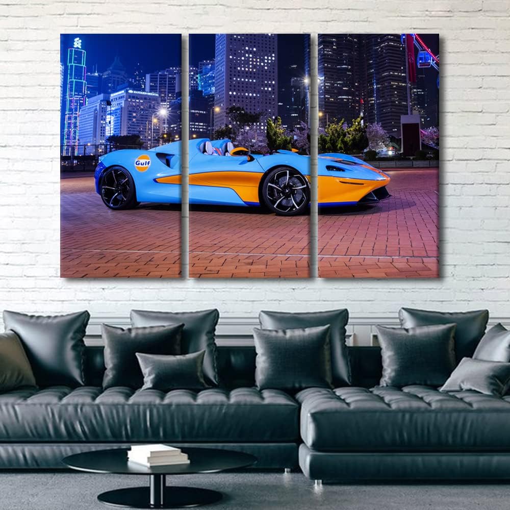 Sports Car Canvas Paintings Supercar Bedroom Wall Art City Night View Contemporary Home Decor Hypercar Bathroom Decor Wall Art 3 Panels Modern Artwork Ready to Hang for Living Room Office, 60"Wx40"H